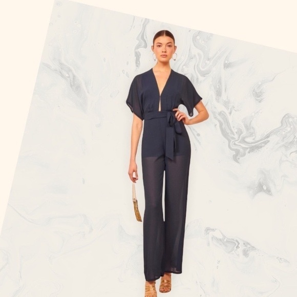 Reformation Navy Blue Lemongrass Jumpsuit Sz. 2​​​​​​​​​​